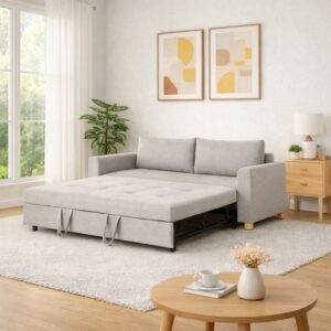 Sofa Cama Cajon Dominica 2 Puestos Tela Gris Claro